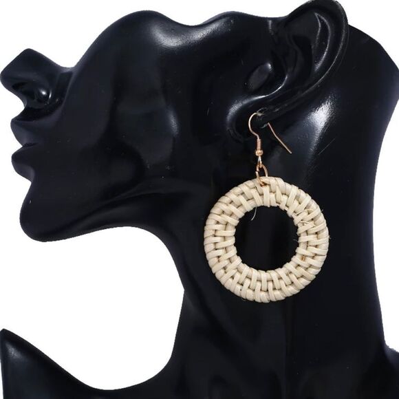 Rattan Hoop Drop Earrings NWT - Picture 6 of 6